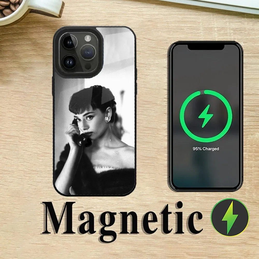 A-Audrey H-Hepburn Phone Case For iPhone 16,15,14,13,12,11,Plus,Pro,Max Mini Magsafe Magnetic Wireless Charging