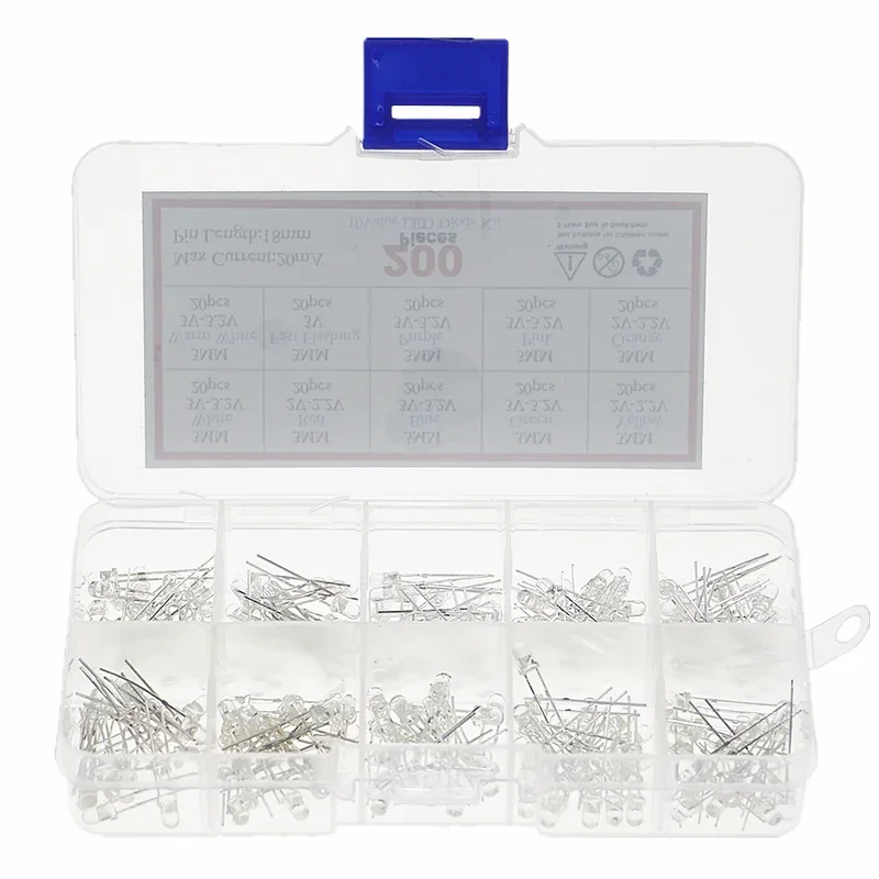 200pcs 10colors 3mm LED Diode kit F3 Assorted set light emitting yellow orange purple pink warm white Green Red Blue