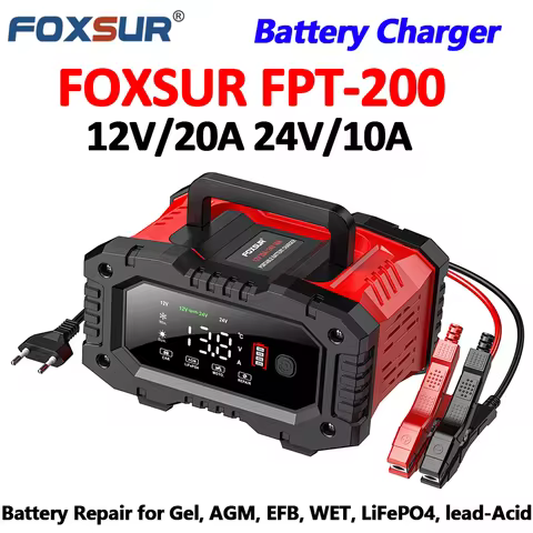 FOXSUR 12V 24V Car Battery Charger for Moto Battery Repair for Truck Lead-Acid AGM LiFePo4 EFB GEL WET Battery Maintainer
