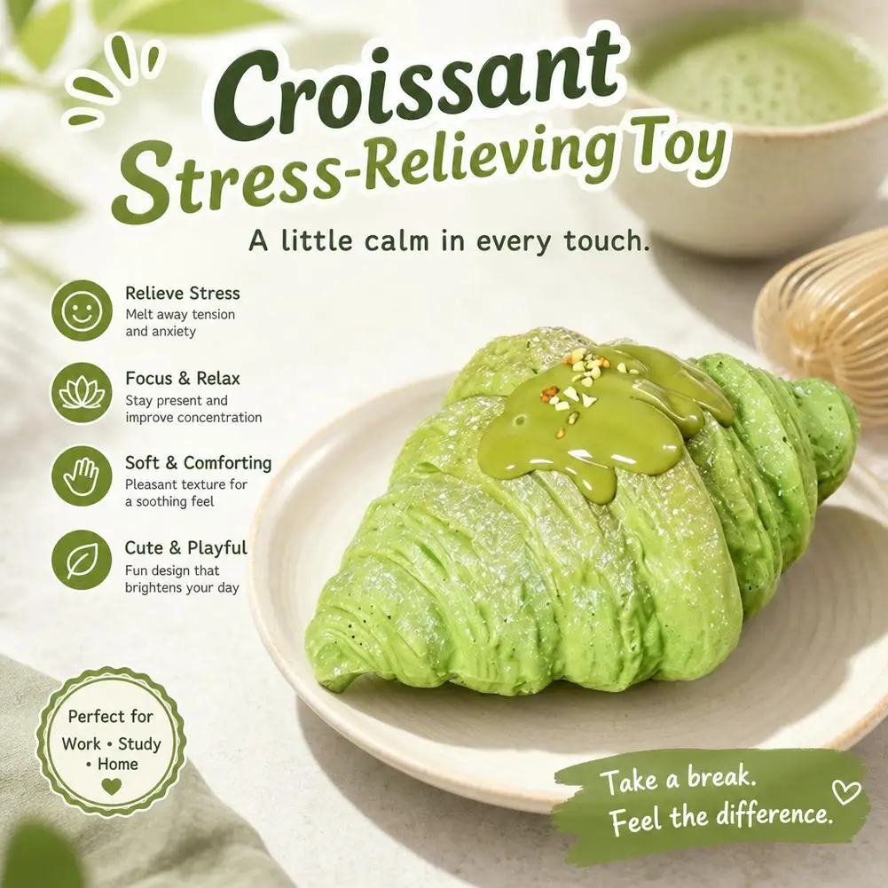 Realistic PU Artificial Croissant Squeeze Stress Relief Toy Fake Bread Model Bakery Window Display Photography Prop
