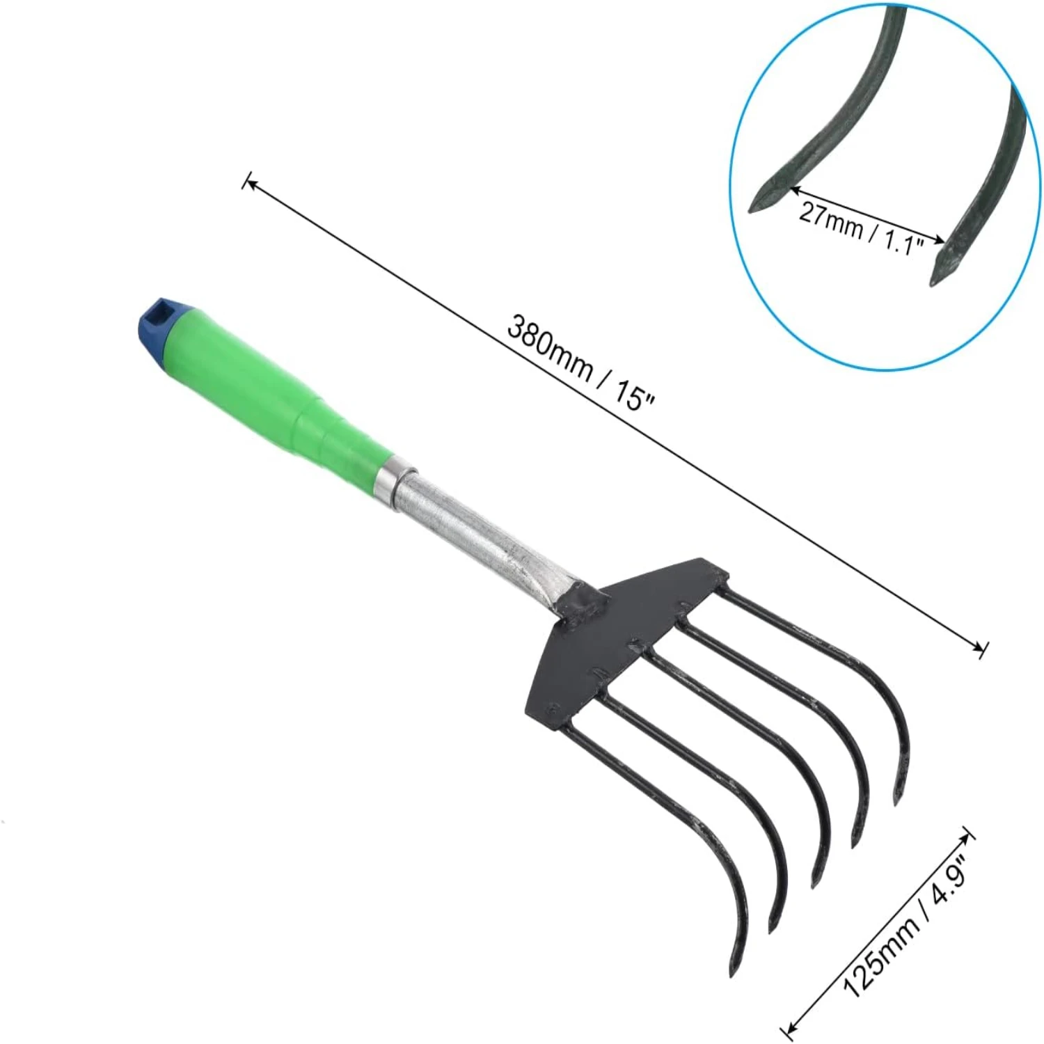 أداة مريحة للحديقة مع أداة زراعة التربة بمخلب 6 أسنان ومشط يدوي مقاس 15 بوصة للبستنة والعناية بالعشب الفعالة