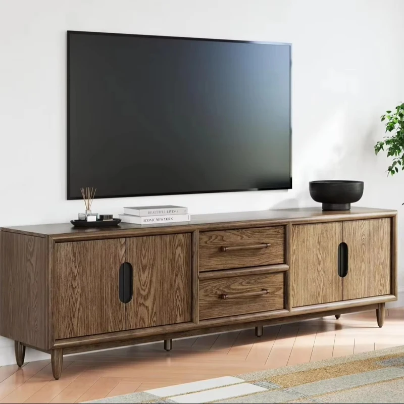 Large modern solid wood TV cabinet with excellent load-bearing capacity, ideal for villas and other large spaces