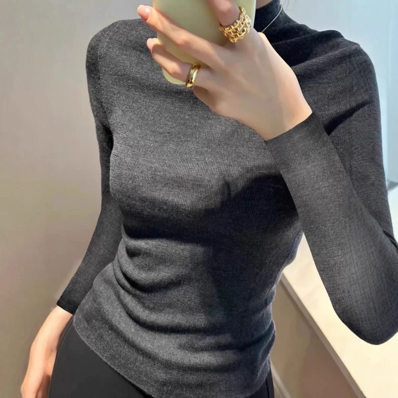 

Осенне-зимний вязаный свитер из тонкой шерсти, женский мягкий внутренний слой, полуводолазка, модный однотонный базовый свитер