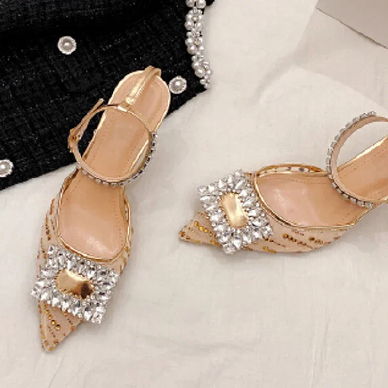Aneikeh Mode Pumps Pumps Elegante Kristall Diamant Spitz Frauen Schnalle High Heels Party Prom Schuhe