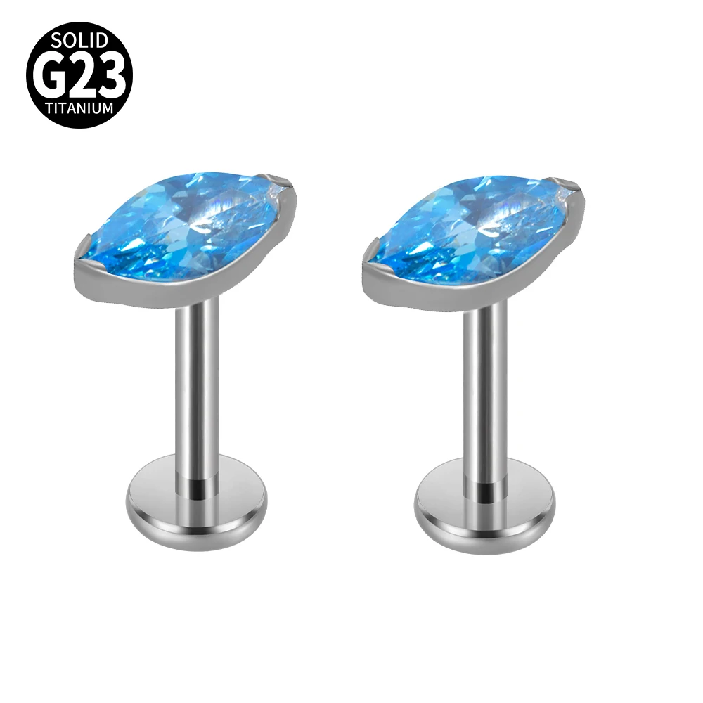 Solid Titanium Marquise Labret Lip Piercing Opal CZ Earring