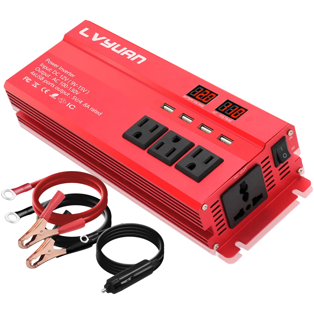 Imagem -03 - Inversor de Energia do Carro com Soquetes 2600w Inversor para Acampamento ao ar Livre e Barco Conversor de Bateria tipo dc 12v 24v 220v ac 110v