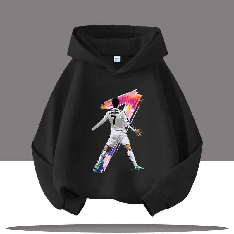رونالدو الأطفال طويلة الأكمام طفل مقنعين البلوز أزياء كرة القدم ستار الكرتون طباعة بنين بنات هوديس الملابس اليومية عارضة