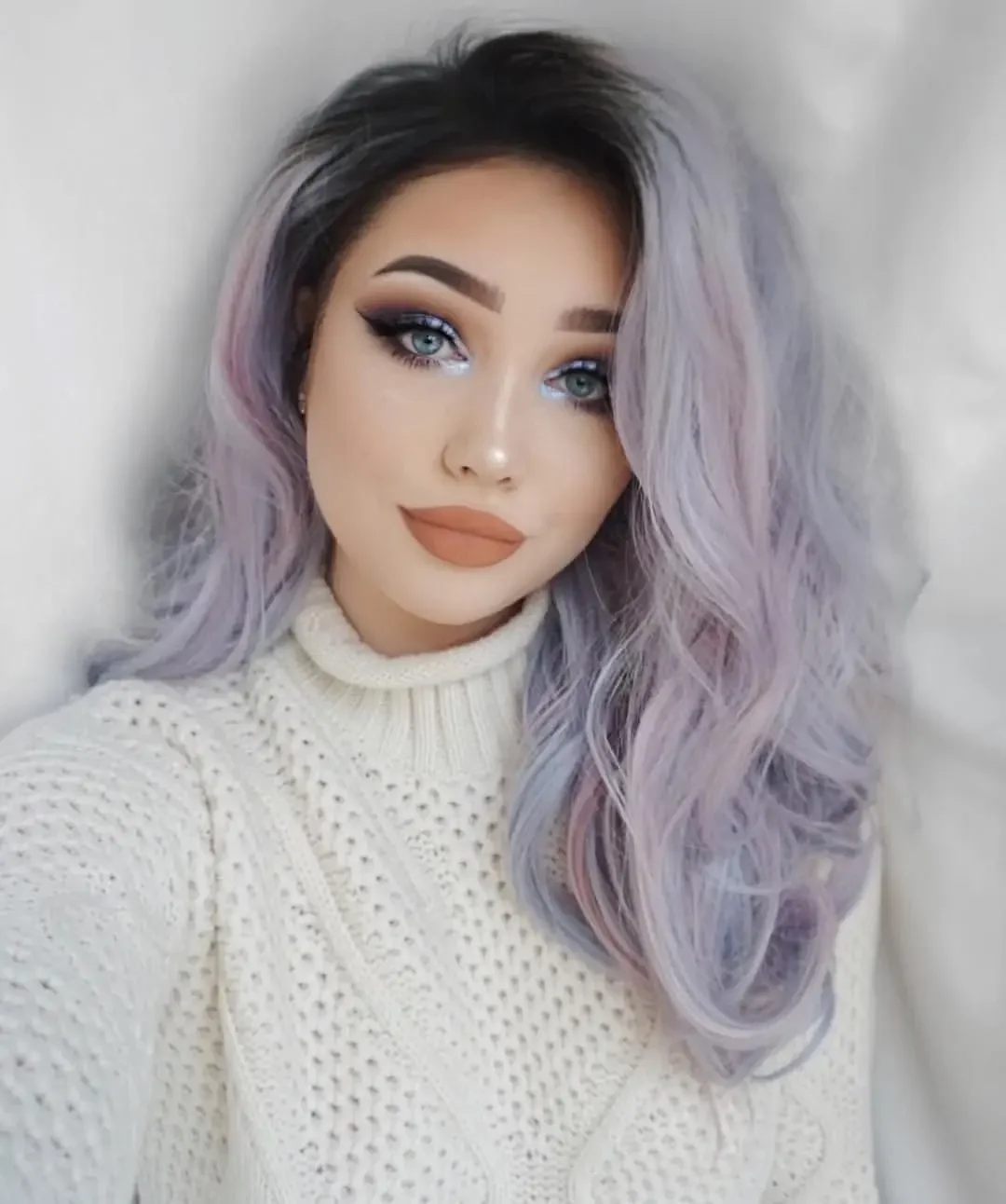 WHIMSICAL W Women Medium Long Curly Wigs Natural Ombre Mixed Purple Black Color Heat Resistant Hair Synthetic Wig for Women