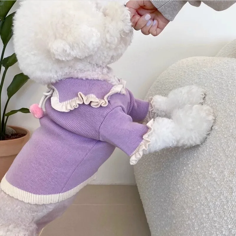 Dog Clothes Soft Knitted Dog Sweater Sweet Cute Dog Fur Ball Dog Jacket Warm Winter Sweet Dog Clothing Dog Christmas Clothes