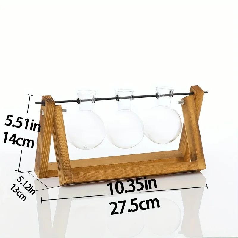 Wooden Rack Terrarium For Plants, Clear Flower Pot For 1pc, Tabletop Glass Planter Propagation Station Hydroponic Plant Vases