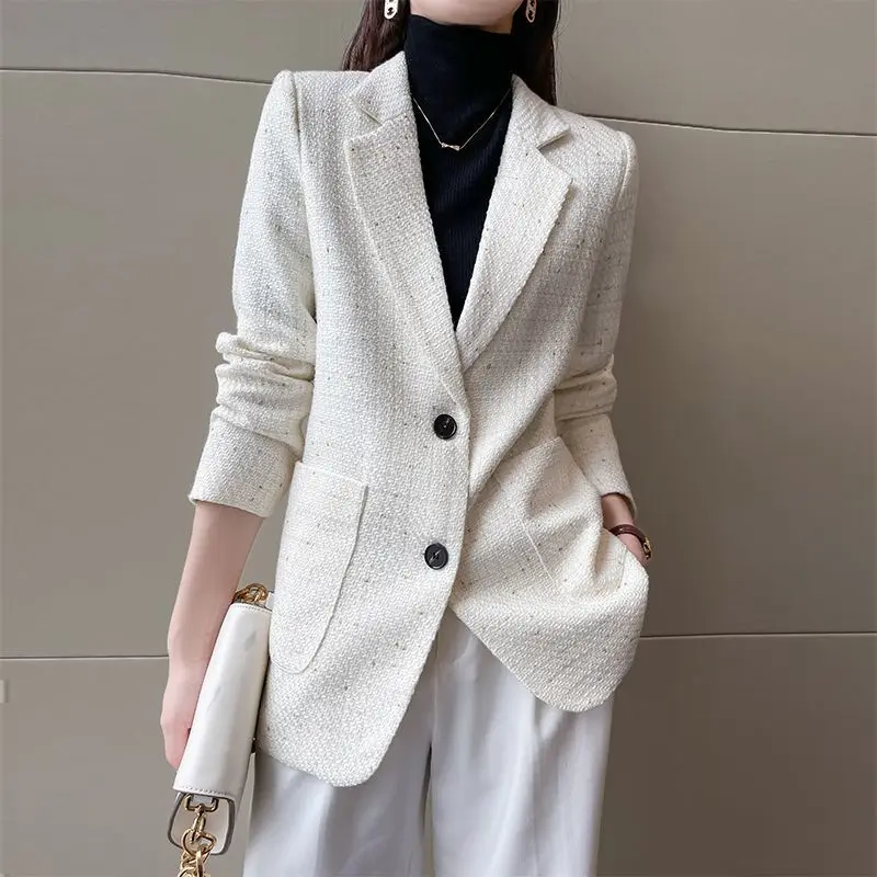 

2024 New High-Grade Small Fragrant Wind Suit Jacket Spring Women Elegant Slim Fit Blazers Leisure Fashion Mid-Length Outwear