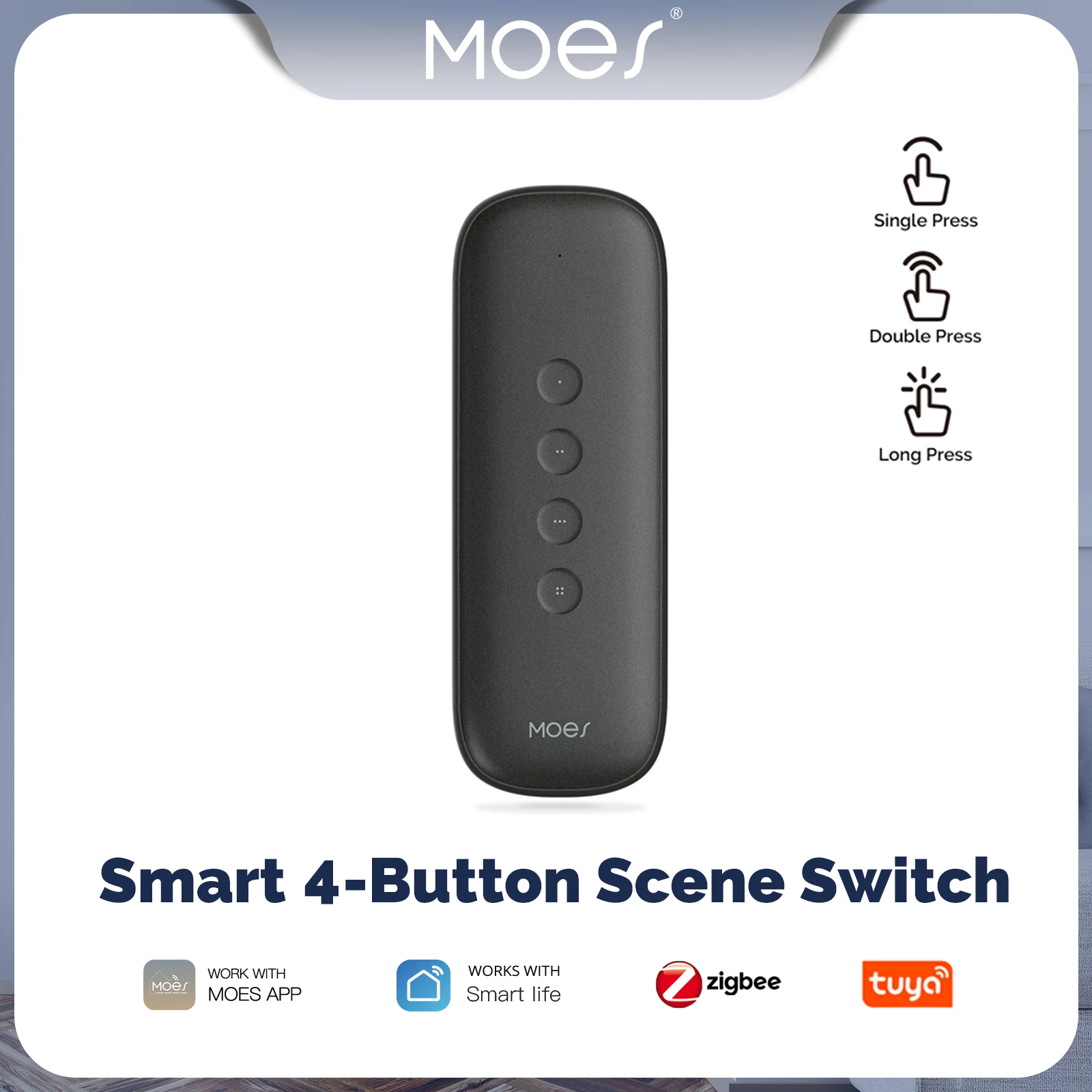 Tuya ZigBee Smart Scene Switch 4Button Portable Wireless Lighweight Design 12 Scenario Remote Control Automation Battery Powered