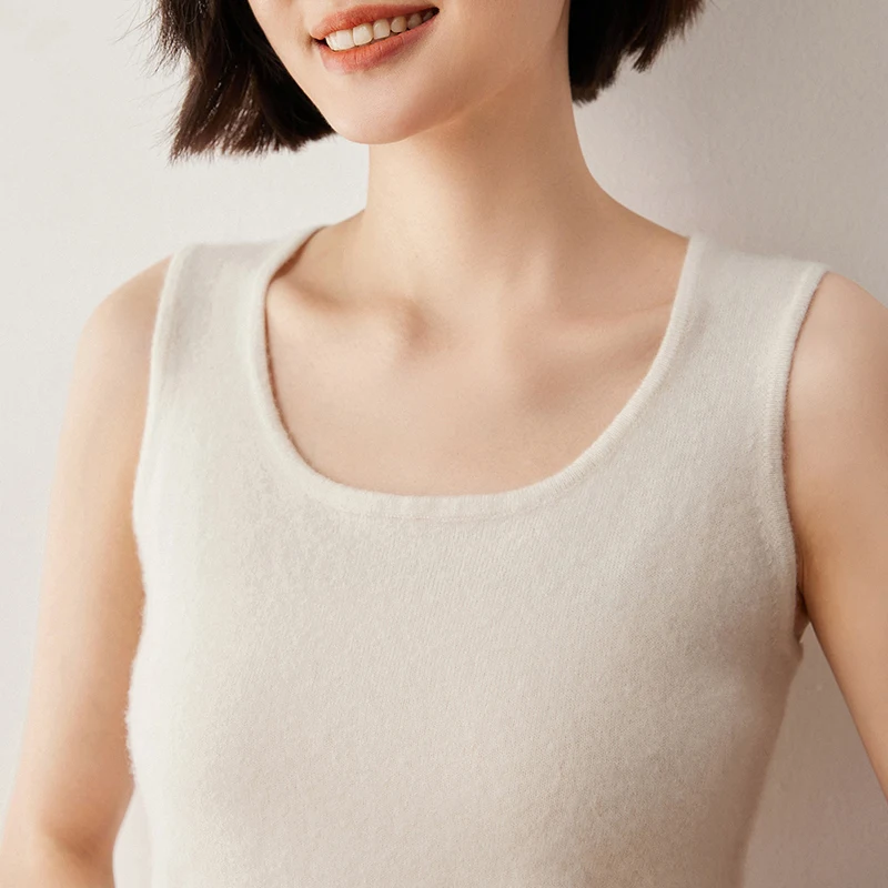 Autumn New Women 100% Cashmere Sweater Vest High Quality Slim Bottoming Tops Female O-Neck Tank Soft Lady Knit Camisole Spring