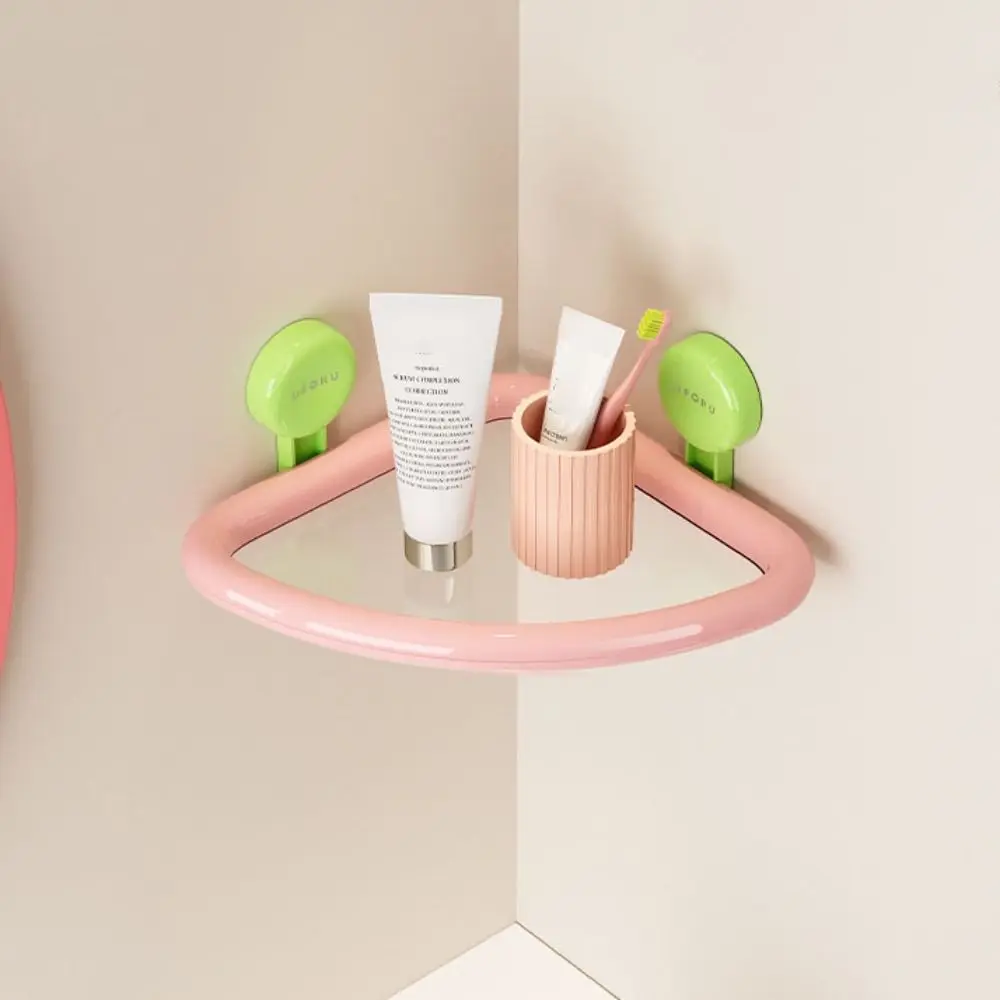 Plastic Suction Cup Triangle Shelf Punch Free Dopamine Color Shower Organizer Wall Mounted Drainable Corner Storage Shelf Home