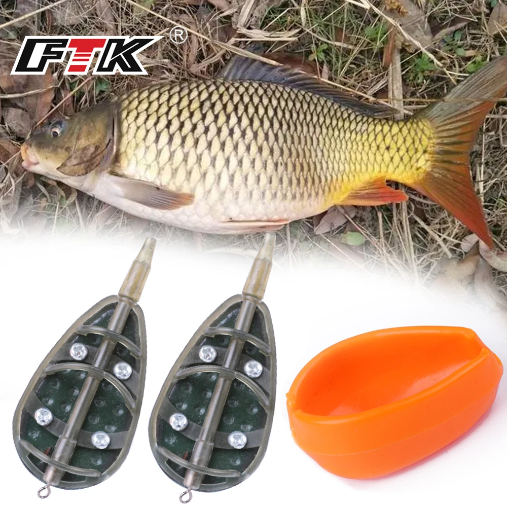 FTK 30-100g Bait Holder Tool Set 2pcs/pack Series Carp Fishing Feeder Mould Carp Baiting Tool Quick Release Molds Fishing Tools