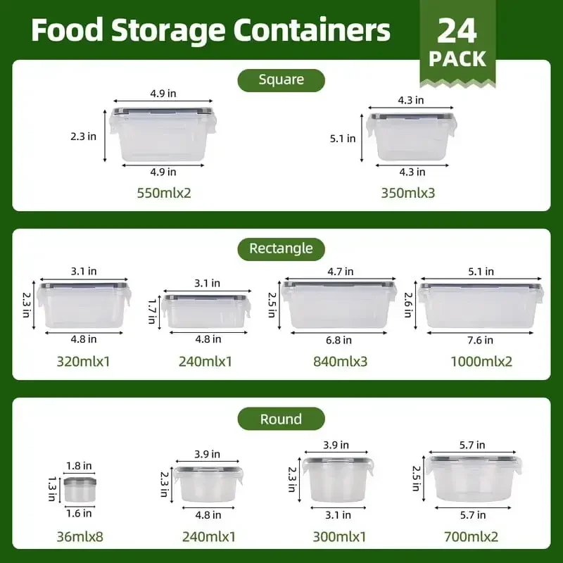 50 Pcs Food Storage Containers with Lids, Plastic Containers Kitchen Organizers and Storage(24 Containers + 24 Lids)
