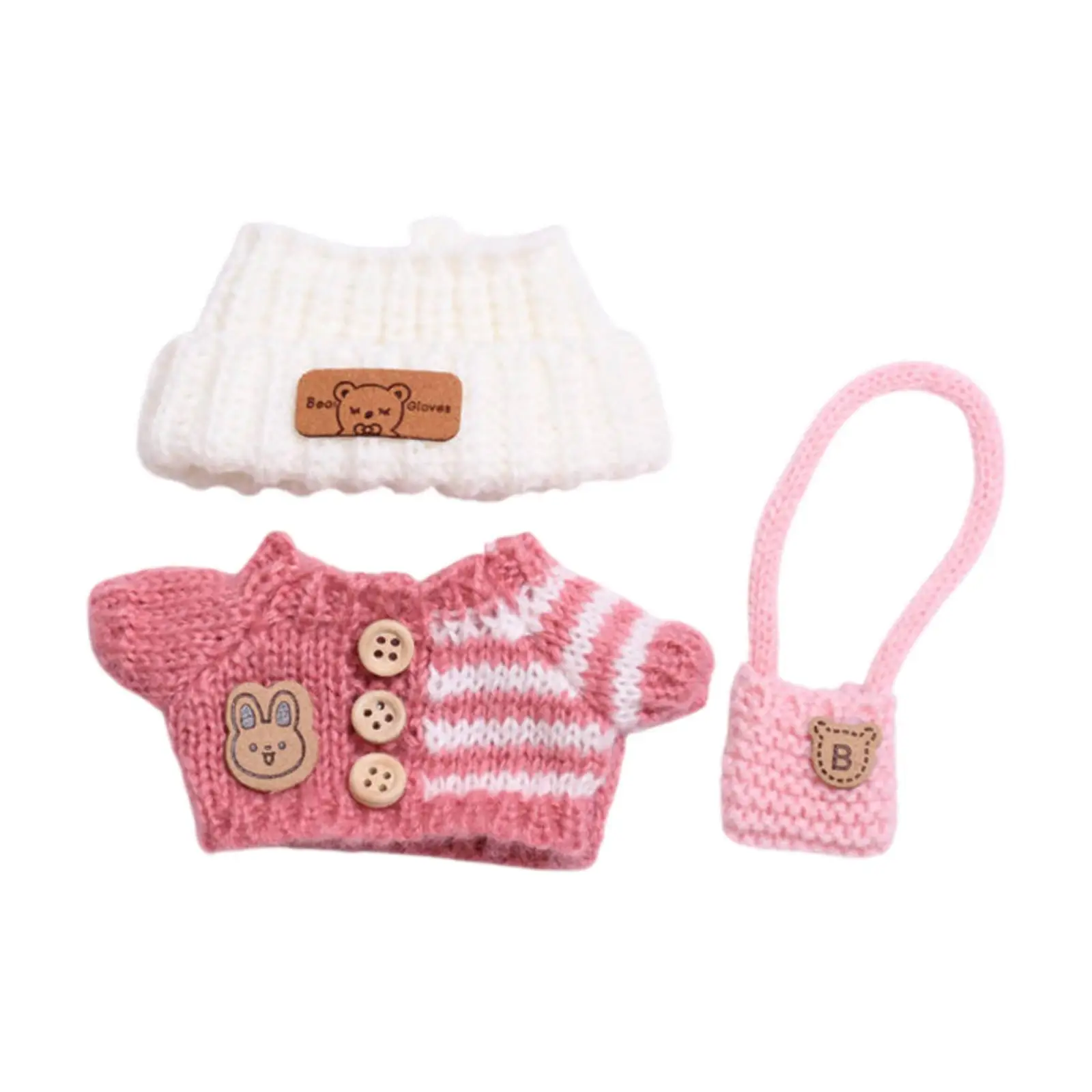 3Pcs Dolls Sweater and Hat Bag Accessories Handmade Clothing for 15-17cm Dolls Boy Dolls Girl Dolls Dress up Thanksgiving Gifts