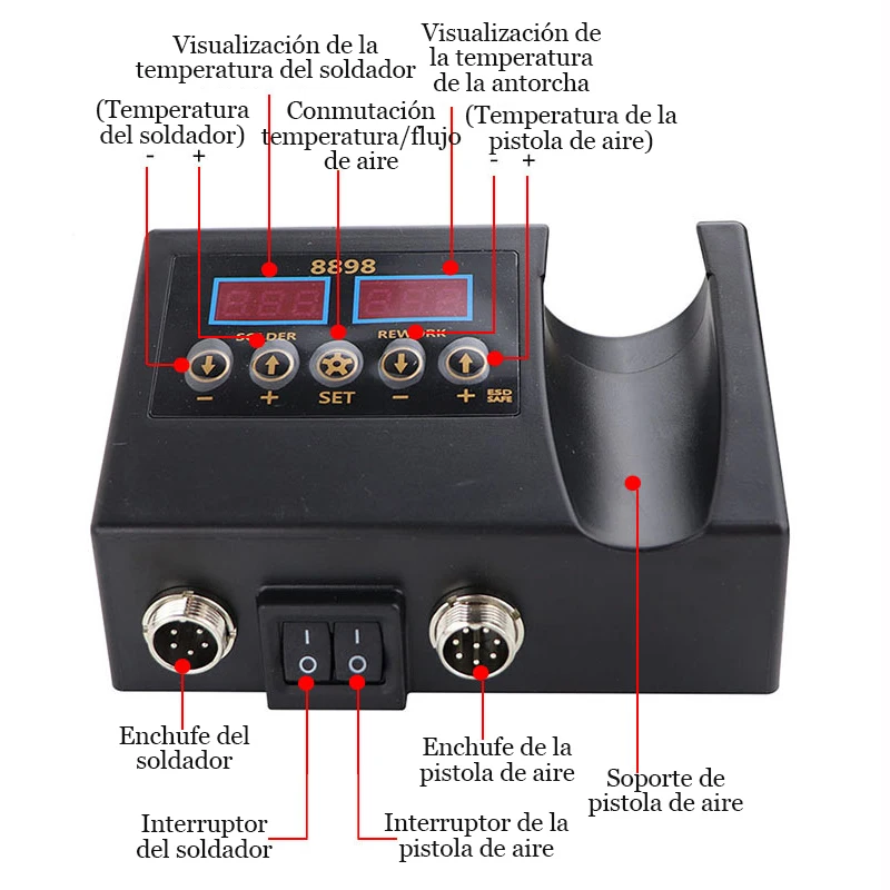 8898 Heat Gun, Electric Soldering Iron with Dual Digital Display, 2-in-1 Soldering Station, Soldering Maintenance Tool, EU Plug-