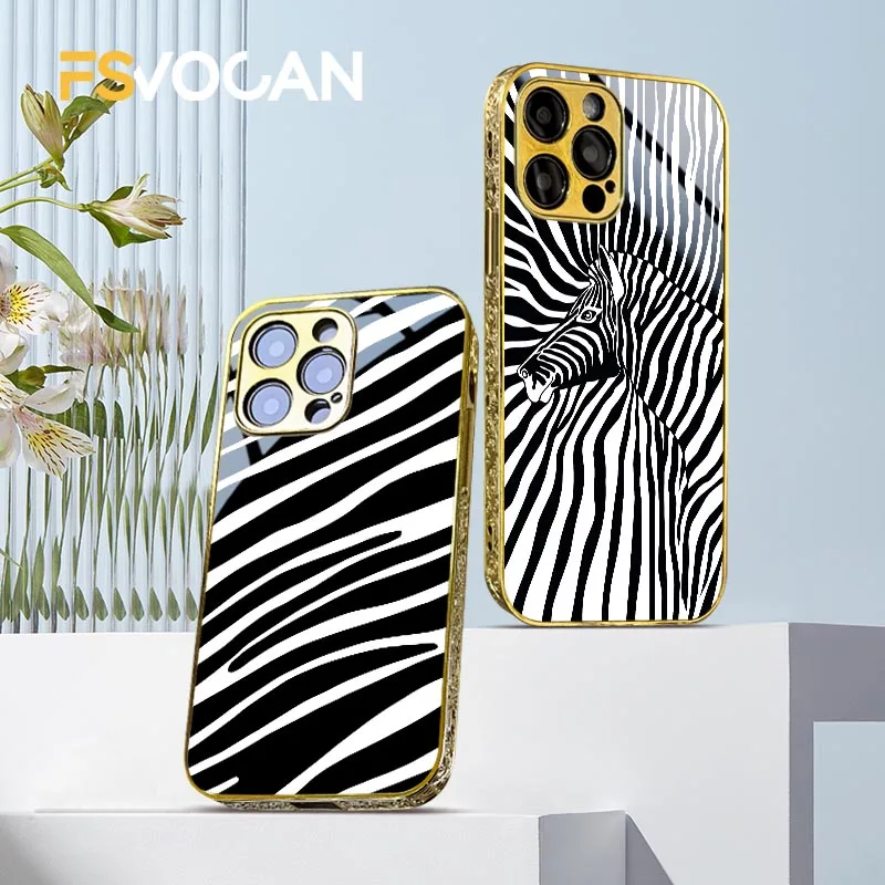 Iridescent Zebra Case For iPhone 16 15 14 13 12 11 Pro Max Drop Tested Protective Animal Print Series Luxury Texture Sides