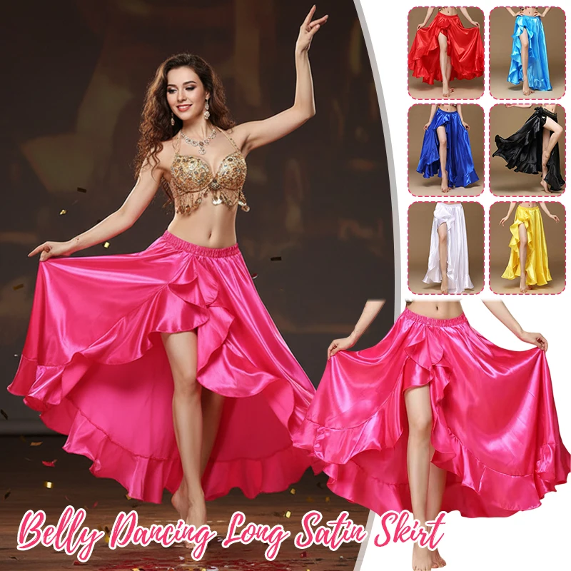 2025 sexy dança do ventre lado puxando saia longa de cetim senhora saias de dança do ventre feminino sexy oriental saia de dança do ventre profissional
