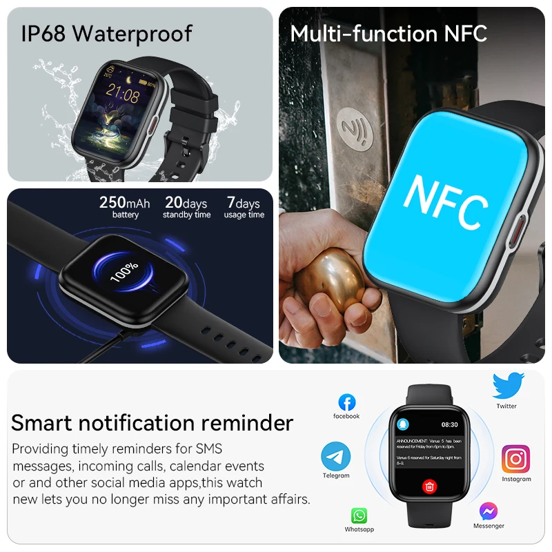 LIGE 2024 NFC inteligentny zegarek męski inteligentna bransoletka Sport Fitness wodoodporne zegarki z ekranem HD mężczyźni Smartwatch dla XIAOMI