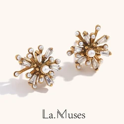 La.Muses Hiphop Pearl Cubic Zirconia Earrings Stainless steel Earrings For Women Jewelry Gift