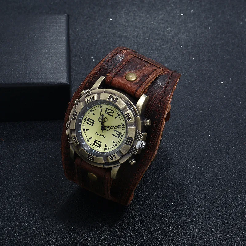 Fashion Casual Women Watch High-end Vintage Cowhide Strap Antique Bronze Color Dress Quartz Watches For Ladies Gift