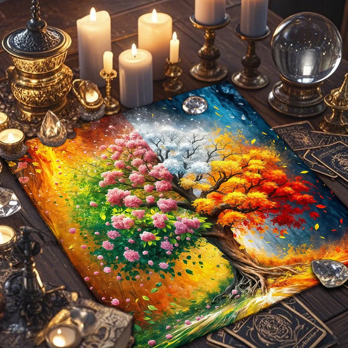 Colorful Tree Of Life Tarot Card Tablecloth Divination Altar Cloth Pagan Pendulum Witchcraft Astrology Card Mat For Home Decor