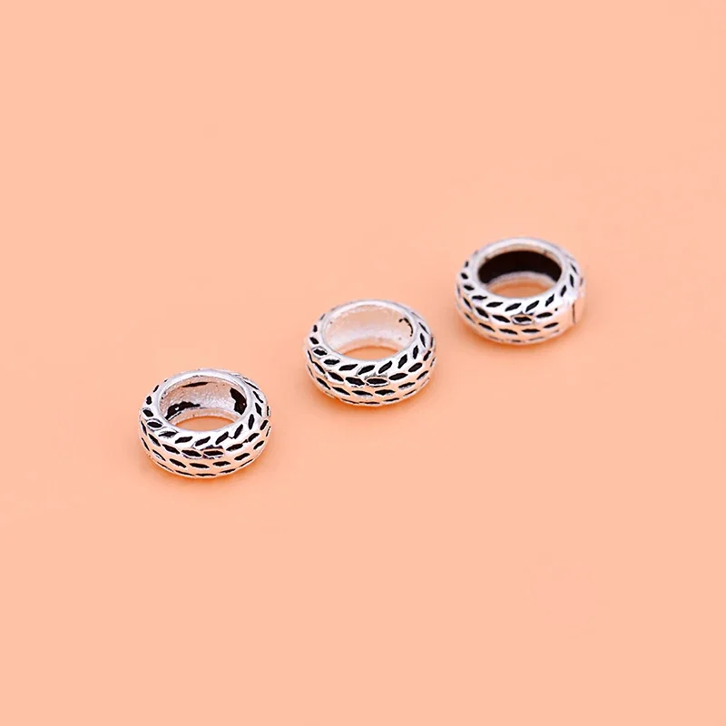 5PCS S925 sterling silver vintage tire gasket Circle bead Handmade creative DIY beaded material bracelet accessory