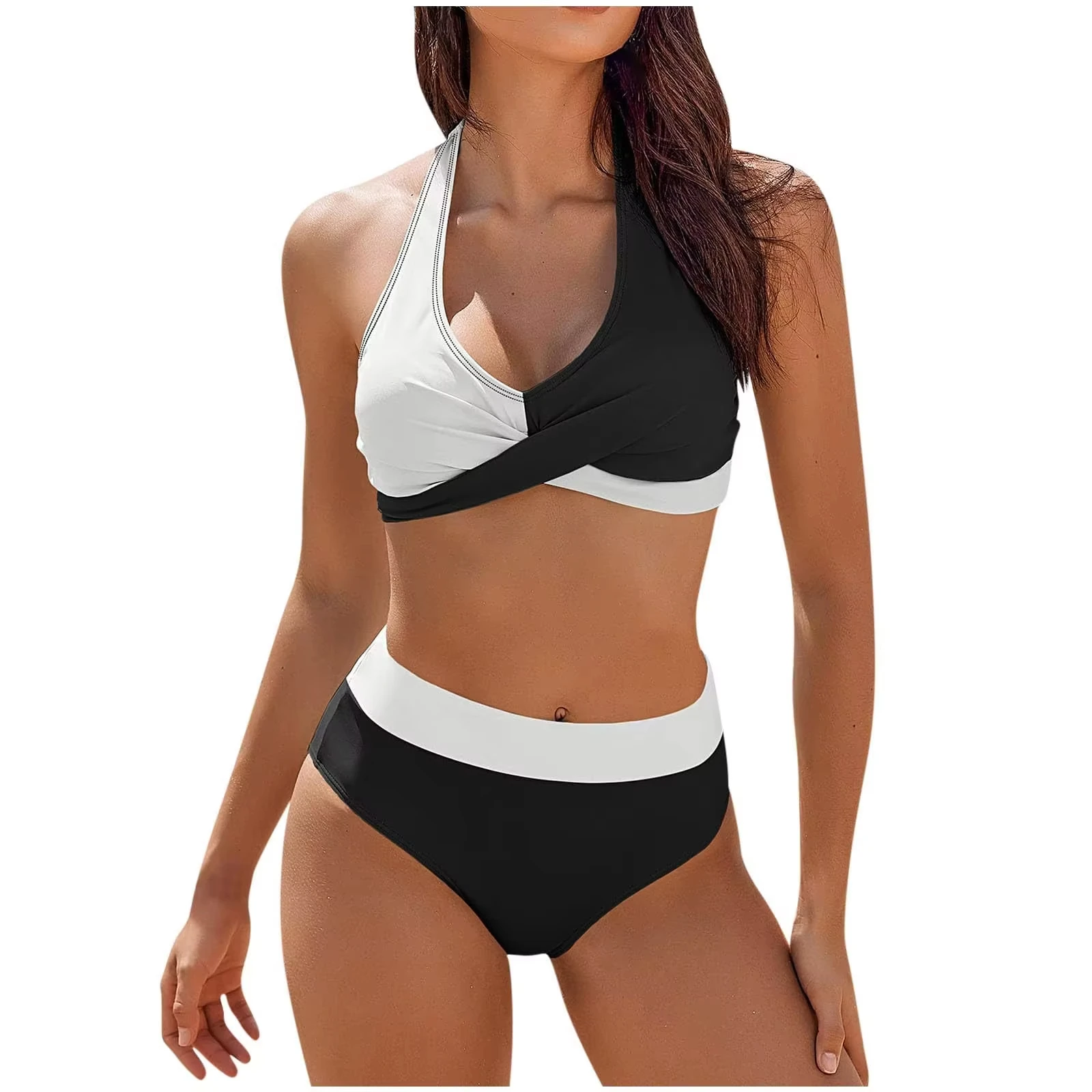 bikini Beach Colour Block Floral Printed Women's Swimsuit High Waist Two Piece For Teenagers biquinis feminino tendência