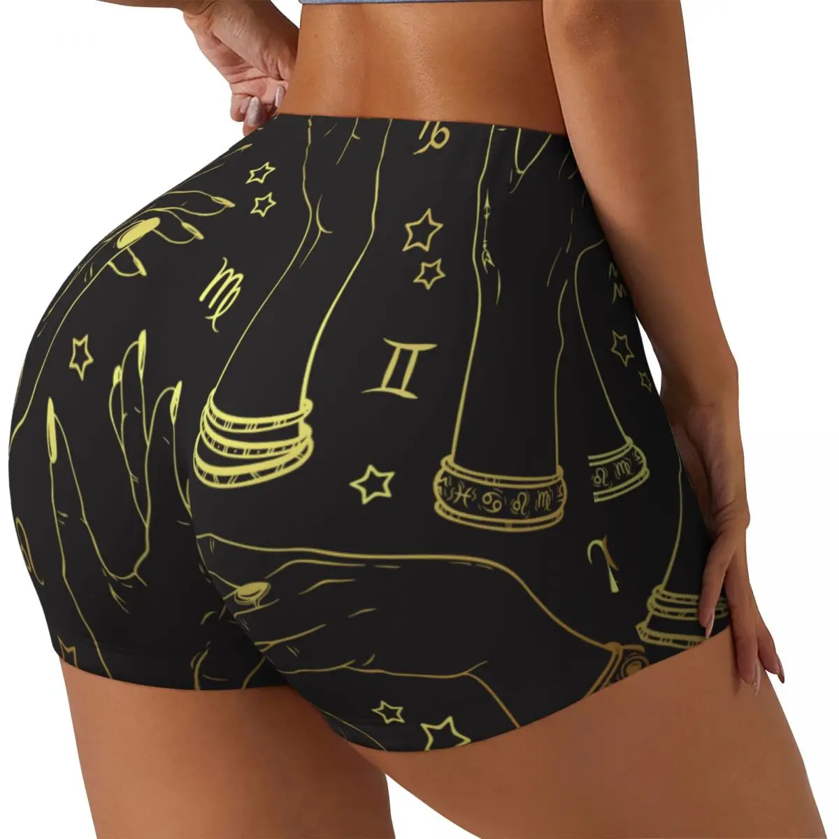 Women's Yoga Shorts Gold Female Witches Hands Style Scrunch Booty Butt Lifting Comfort Fitness Gym