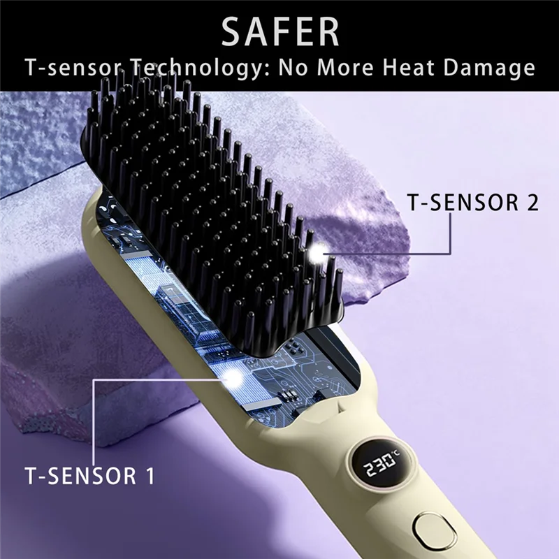 

B47B-расческа-выпрямитель для волос с 5 настройками температуры и светодиодным дисплеем, быстрый нагрев 30S, двойная расческа для выпрямления волос, горячая расческа EU Pl