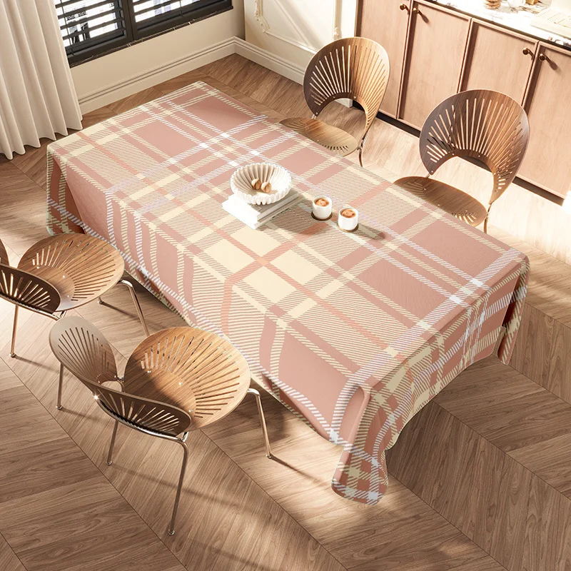 Modern Plaid Tablecloth Lightweight, Non-slip, Washable Kitchen Decoration for Dining Tables (Beige) [Product Code: 0123456789]