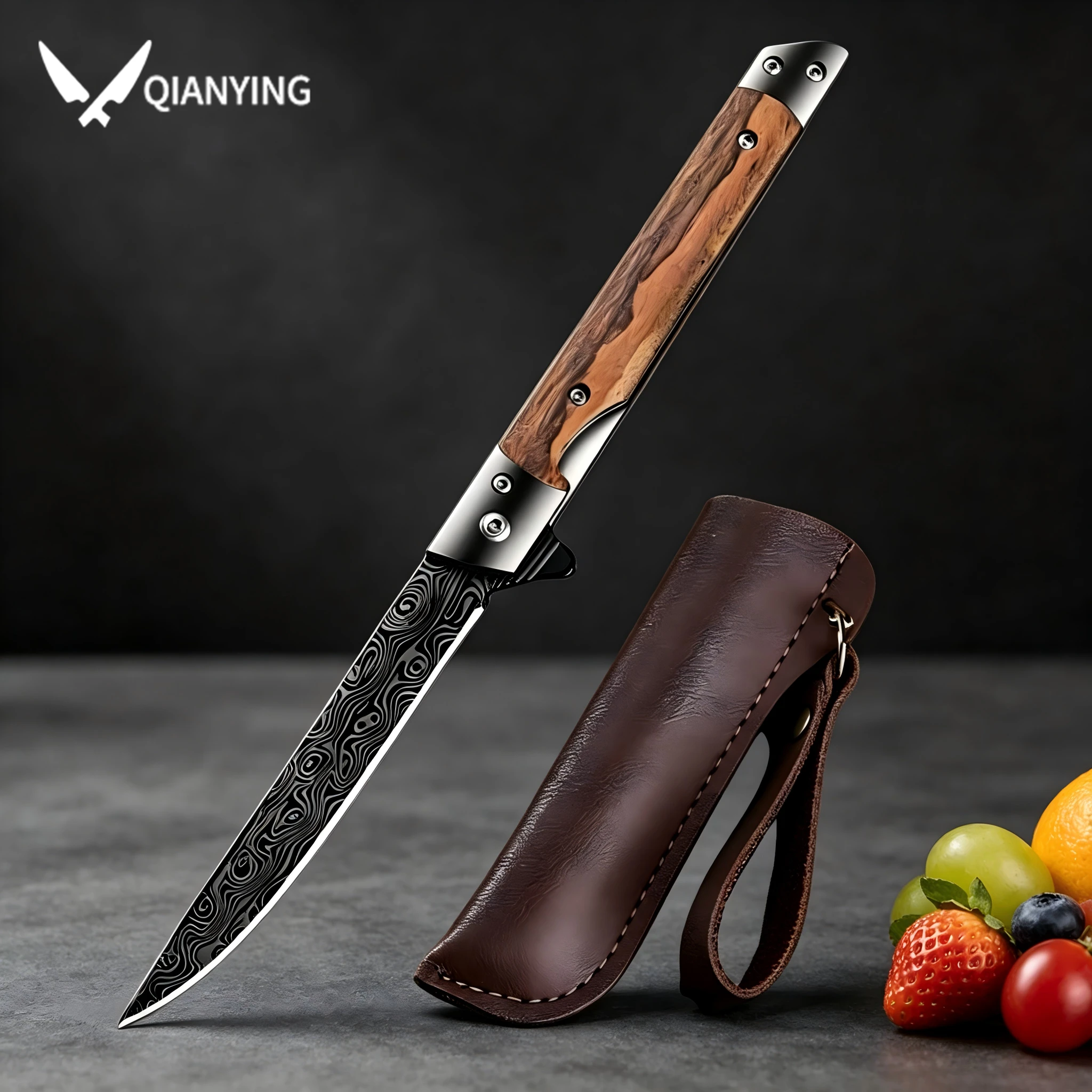 Sharp Folding Fruit knife High hardness Stainless steel Meat Cleaver Kitchen knife with wooden handle Portable Pocket knife