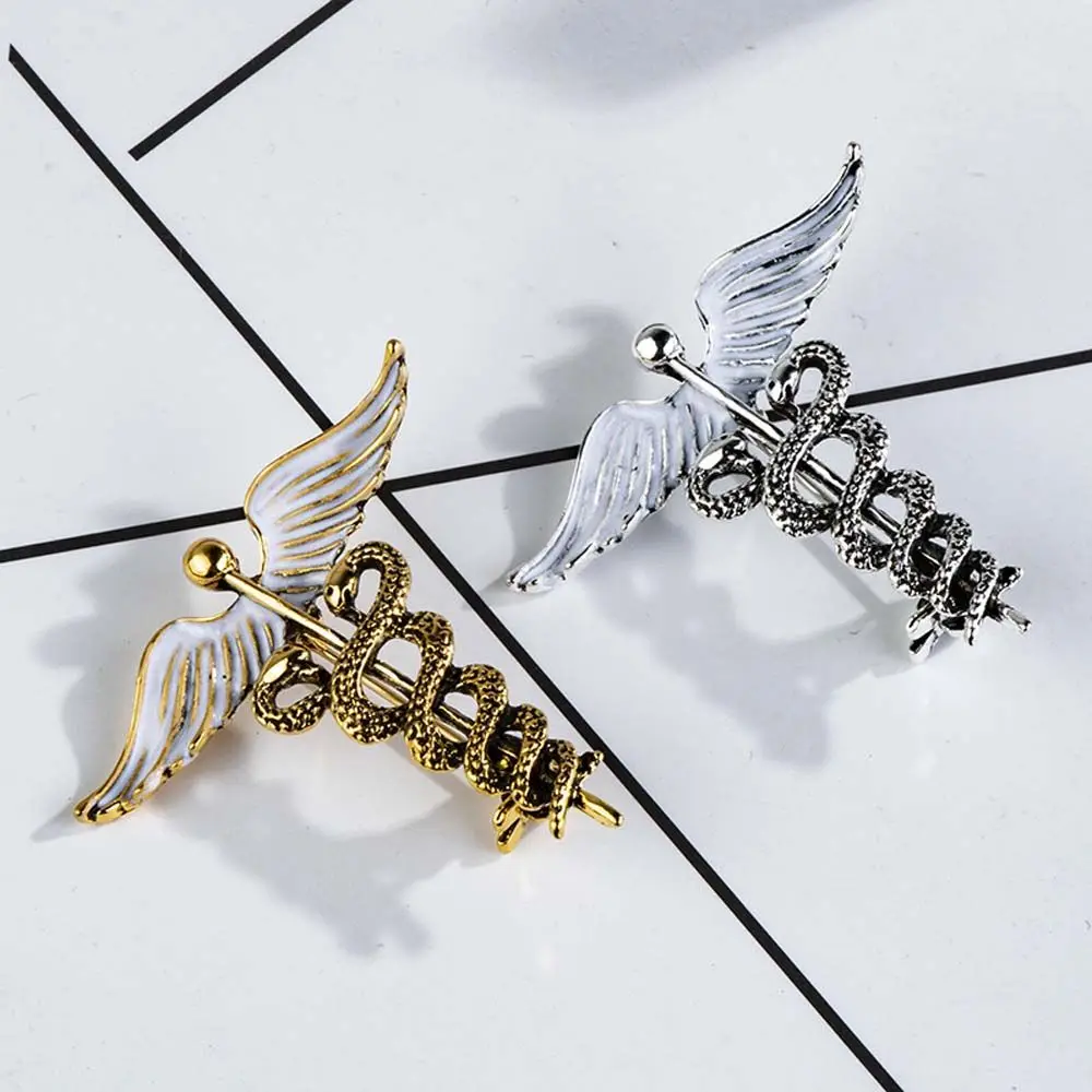 Luxury Vintage Enamel Metal Caduceus Snake Collar Clothing Angel Wings Corsage Accessories Jewelry Brooch Pins