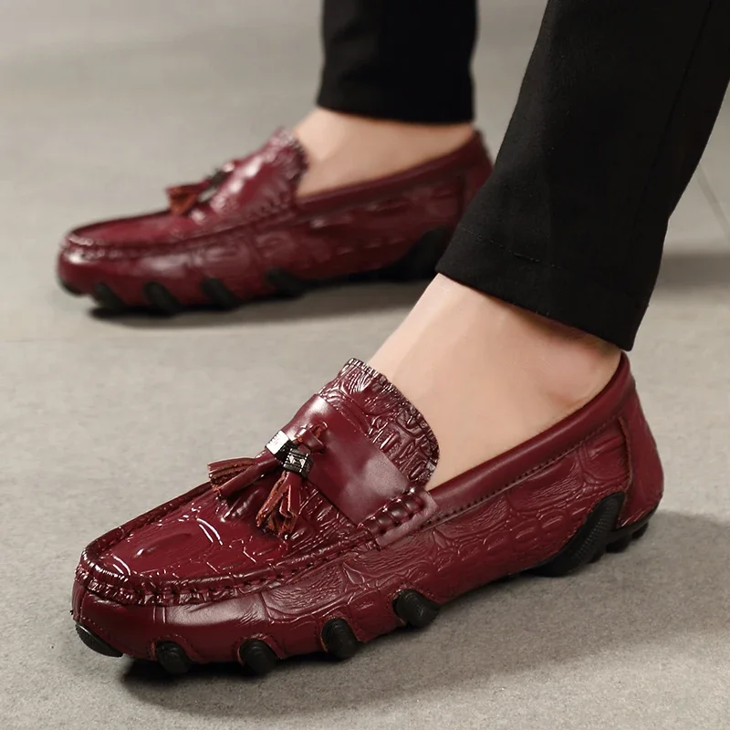 Men Genuine Leather Business Shoes Crocodile Pattern Loafers Fashion Moccasins Male Driving Flats Comfy Slip-On Man Casual Shoes