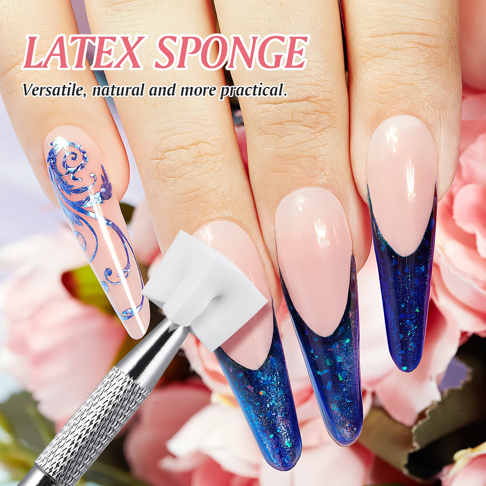 

1 Set Sponge Kit Soft Manicure Sponges Stainless Steel Grabber Color Fade Art Tool 4-Claw Up Tool Sponges For Nail Art Manicure