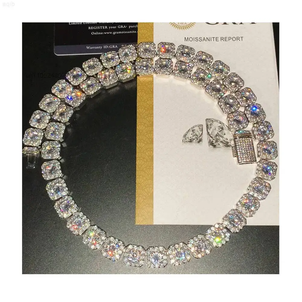 Custom Hip Hop Fine Jewelry 925 Sterling Silver Vvs d Color Moissanite 13mm Iced Out Necklace Chains with Gra Certificate