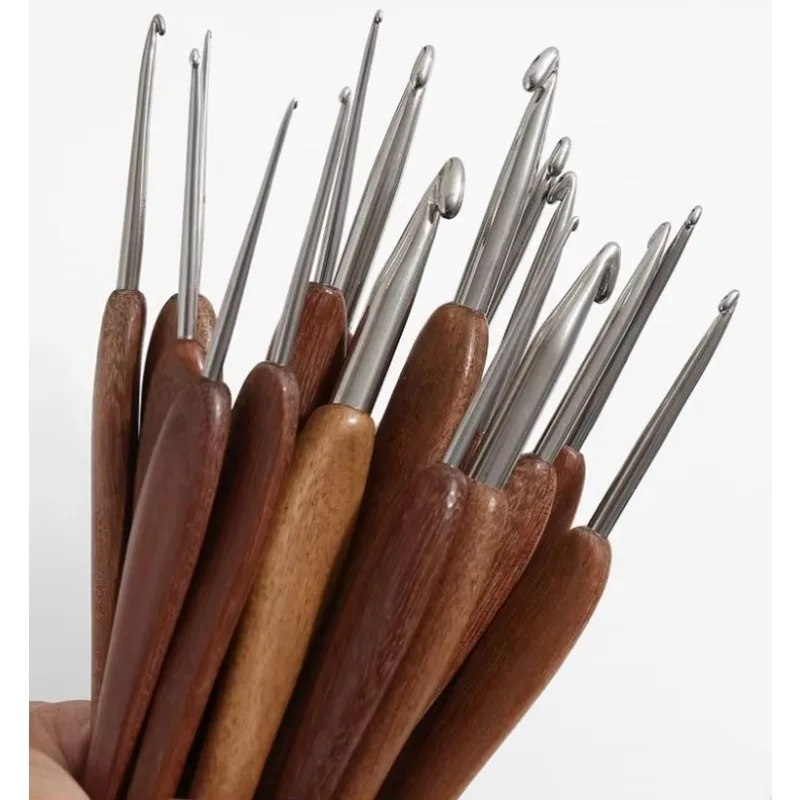 

High Quality Knitting Tools, Natural Wood Colored Hooks, Stainless Steel Crochet Hooks With Wooden Handles