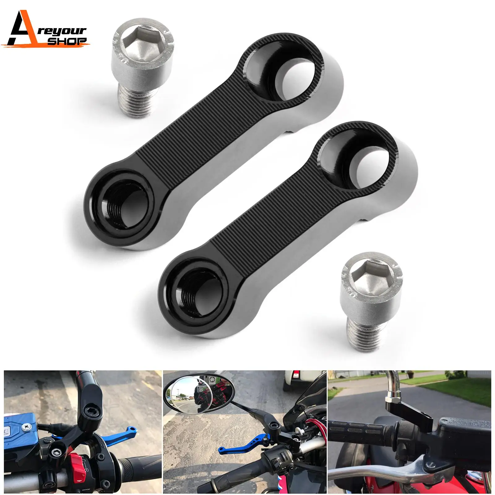 Areyourshop Motorcycle UNIVERSAL Mirror Risers Extenders Adapter For Honda CB1300SF CB750 CB400 Motorbike Handlebar Parts