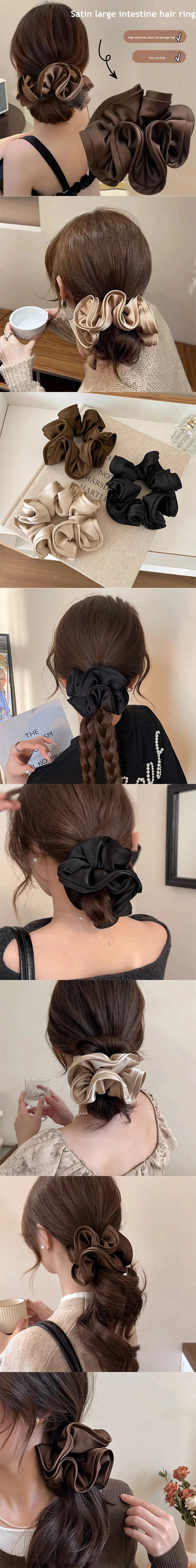 Französischer Vintage-Haargummi mit Rüschenrand aus Seide, elastisches Band, Satin-Scrunchie, hoher Pferdeschwanz, Haargummis für Damen, XPJ13 – Detail 1