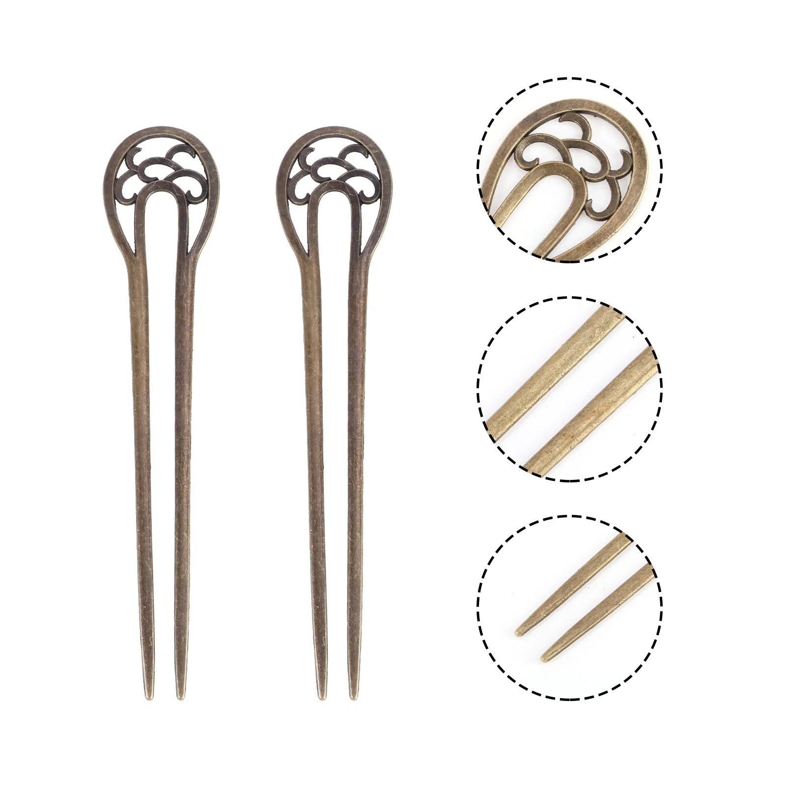 

2 Pcs Hollow Miss Women's Hair Clips Stick U- Shaped Chopsticks Decorative Hairpin Vintage