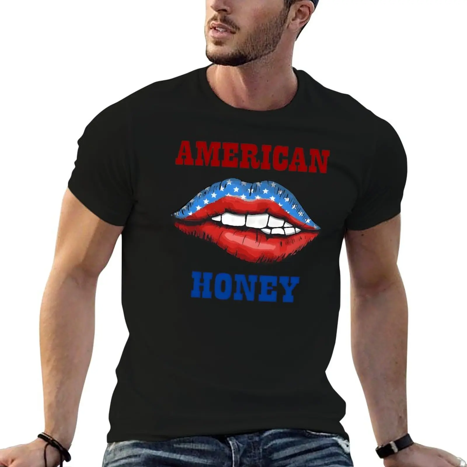 

American Honey Lips Print T-shirt Harajuku Campaign Geeky T-shirts Novelty Travel Eur Size