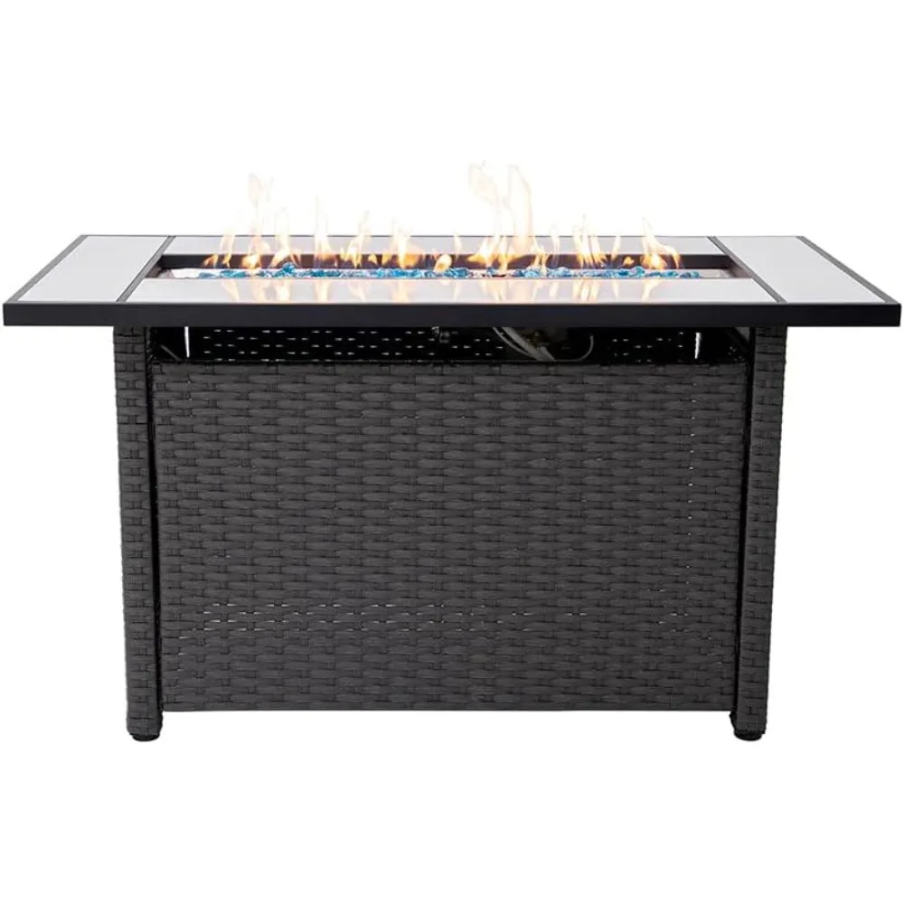 

45-inch Outdoor Propane Fire Pit Table with 50,000 BTU, Lava Rocks, and Removable Lid