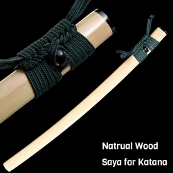 Natural Hardwood Saya Scabbard Sheath For Real Japanese Samurai Katana Sword With Green Color Silk Sageo