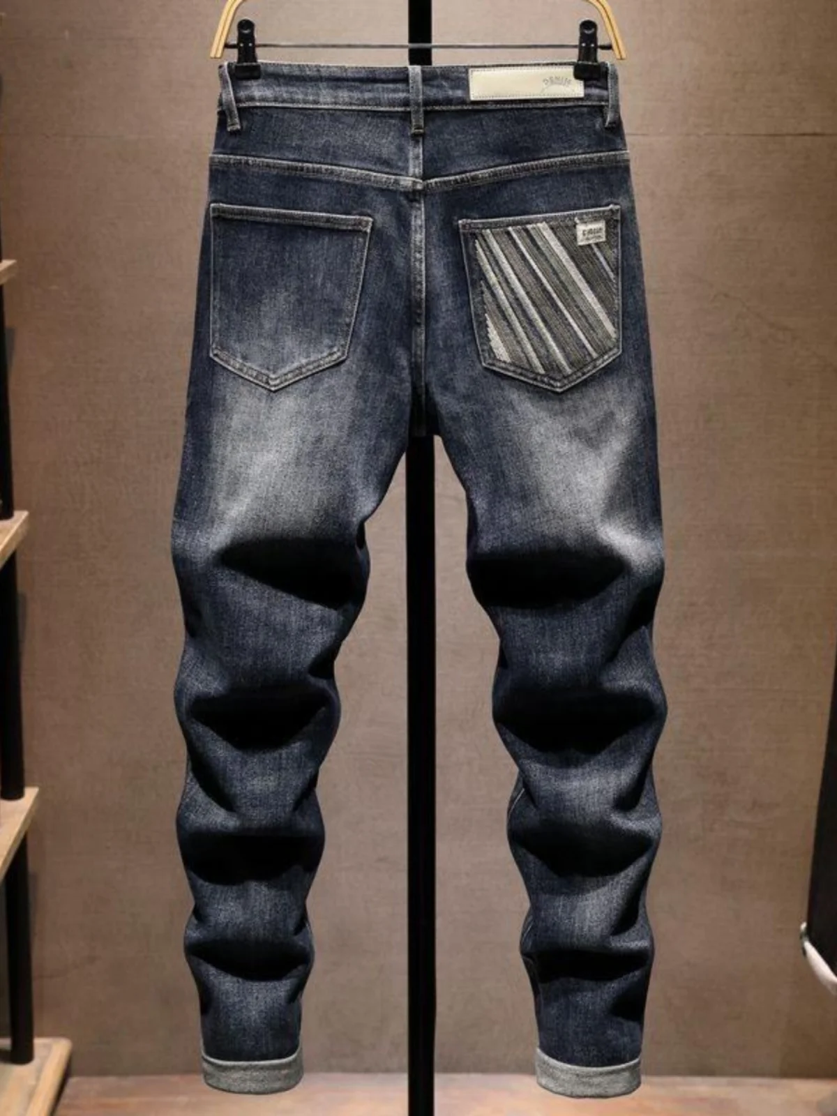 

High-End Cone-aped Men's Jeans Elastic Slim Fit Embroidered ket Long Trousers Casual Harajuku Sle Youth Faion