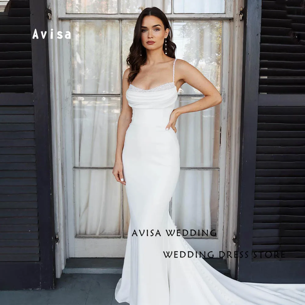 Vestido De novia De satén suave con tirantes finos, traje elegante con cuentas, Espalda descubierta, hecho a medida, 2024