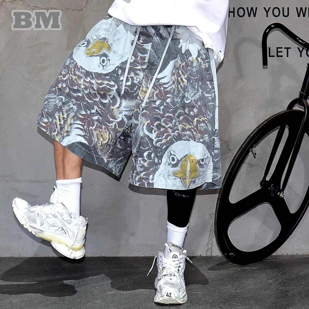 American Vintage Washed Shorts For Men Summer Oversized Tie Dye Casual Streetwear Beach High Quality Cotton 5 Inch Relaxed Fit