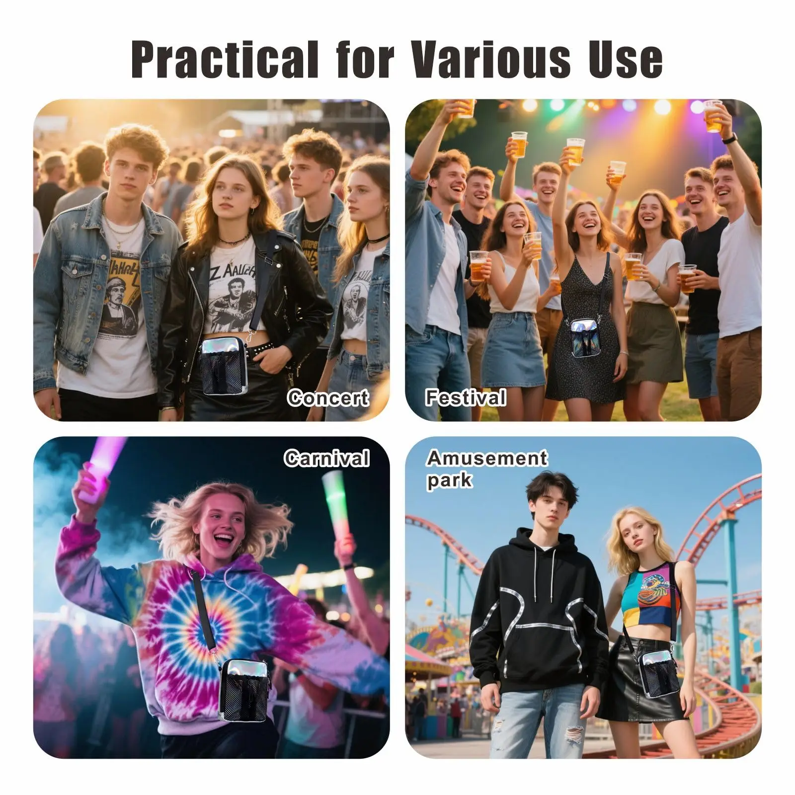 Geestock Festival Gear Mini Crossbody Tas Kleine mobiele telefoontas Damestas Trendy, holografische sling bags Waterdichte portemonnee