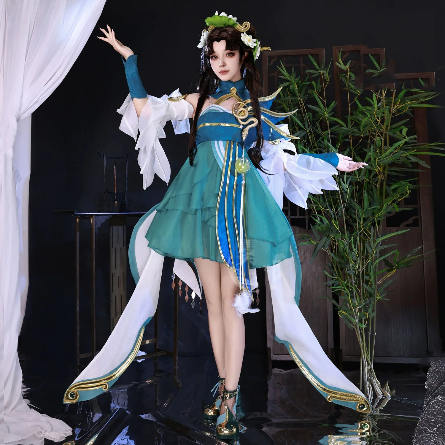 Honor of Kings Cos Xiaoqiao Grenn snake Cosplay Women Cyan dress Sexy Ancient costume